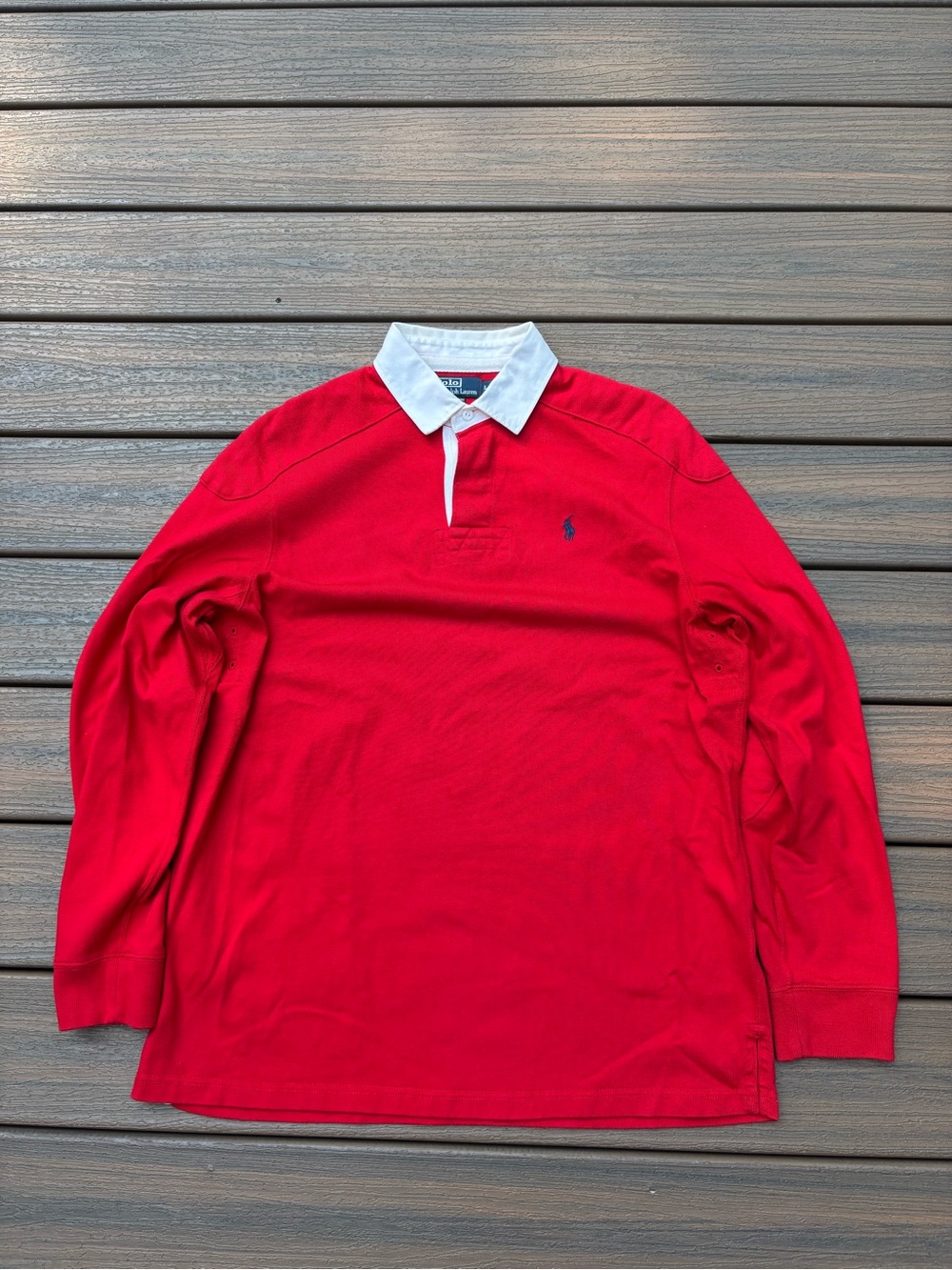 Vintage Polo Ralph Lauren Padded Red Long Sleeve Rugby Shirt Mens L